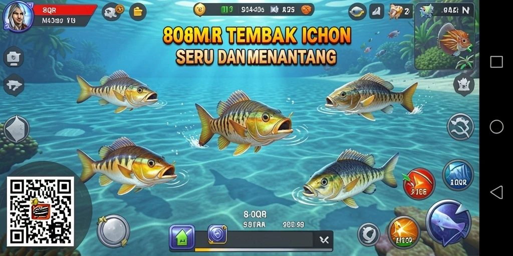 Screenshot menunjukkan gameplay Tembak Ikan yang mendebarkan di 8QR.