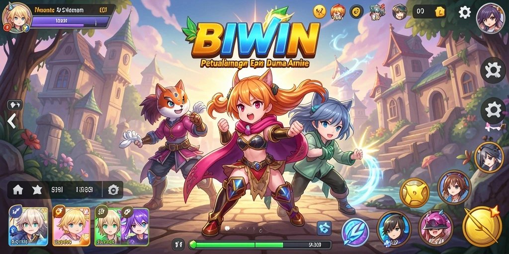 Tampilan memukau gameplay BIWIN dengan karakter anime yang epik.