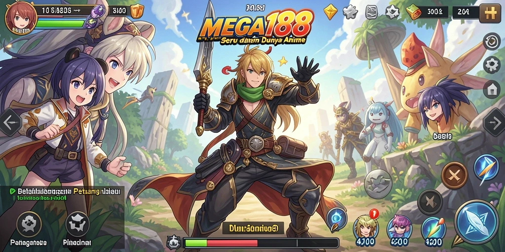 Tampilan gameplay seru MEGA188 dengan karakter anime favorit.