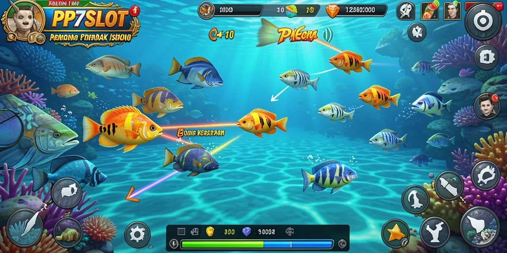 Tampilan gameplay seru dalam PP7SLOT saat menangkap ikan.