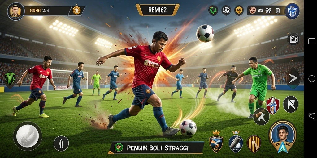 Gameplay intens di REMI62 dengan aksi sepak bola yang seru.