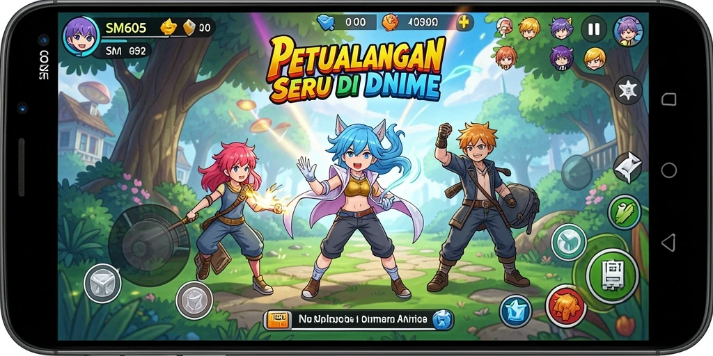 Gameplay seru di dunia anime SM605 yang penuh warna.